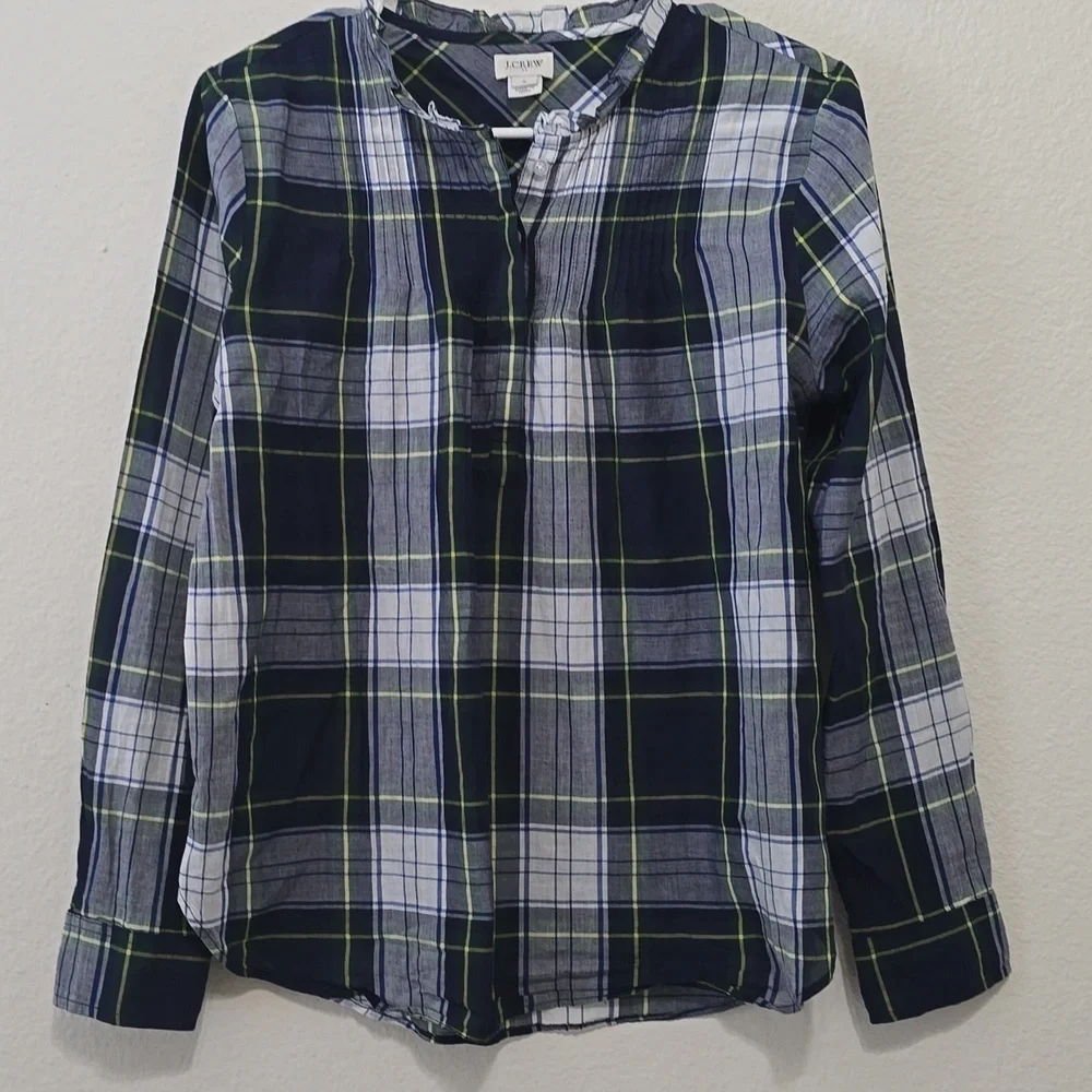 J. Crew Navy and Lime‎ Plaid Button Down Shirt 6